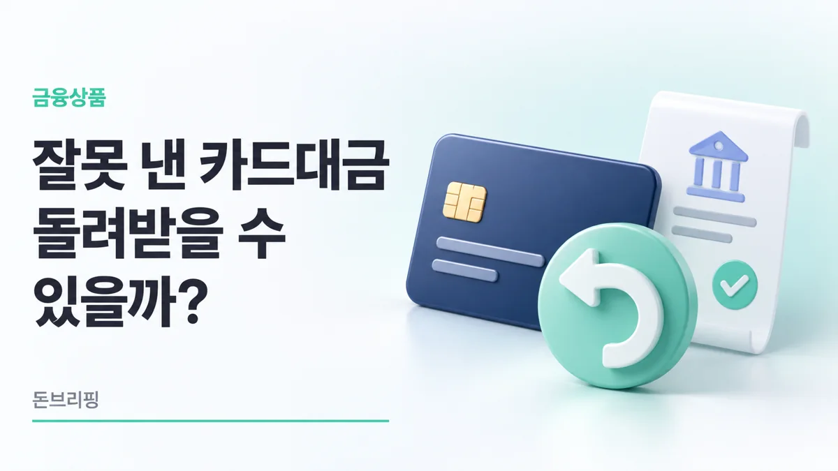 잘못 낸 신용카드 선결제 대금을 돌려받는 질문을 나타낸 카드와 되돌림 화살표 3D 이미지