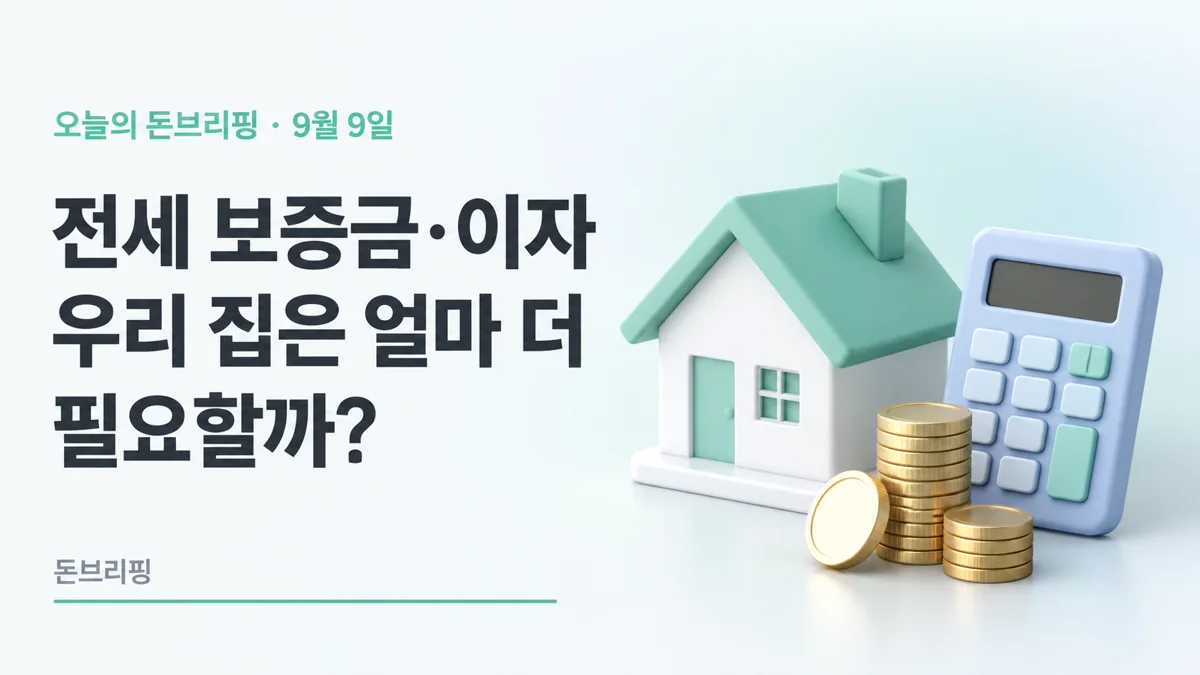 9월 9일 오늘의 돈브리핑: 전세 보증금과 이자, 우리 집은 얼마 더 필요할까?